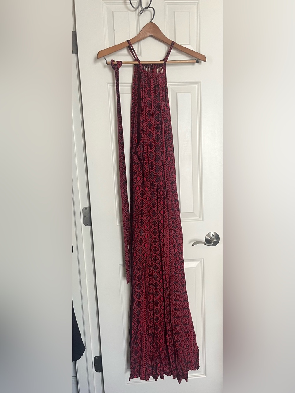 Red and Black Block Print Handmade Halter Dress